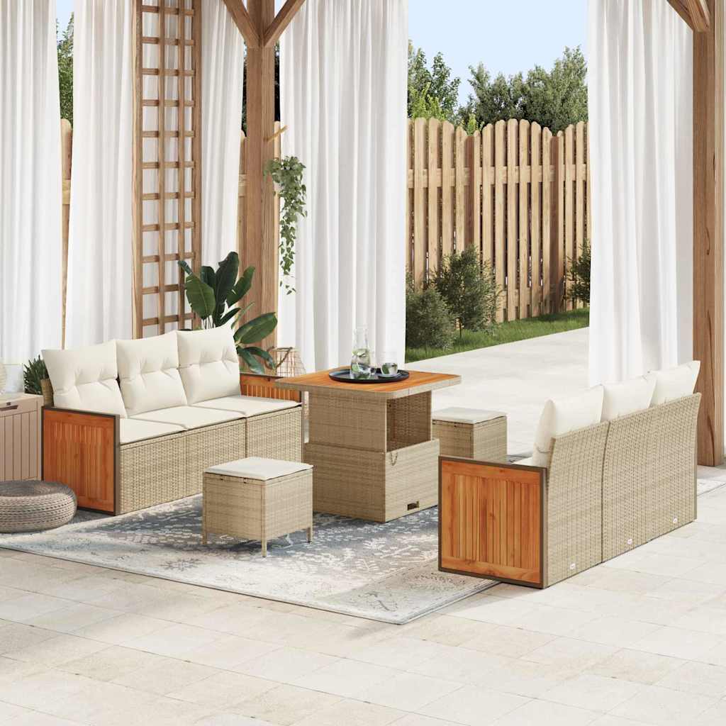 Gartensofa-set mit Kissen 11 pcs Beige und Creme Poly-Rattan