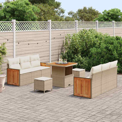Gartensofa-set mit Kissen 11 pcs Beige und Creme Poly-Rattan