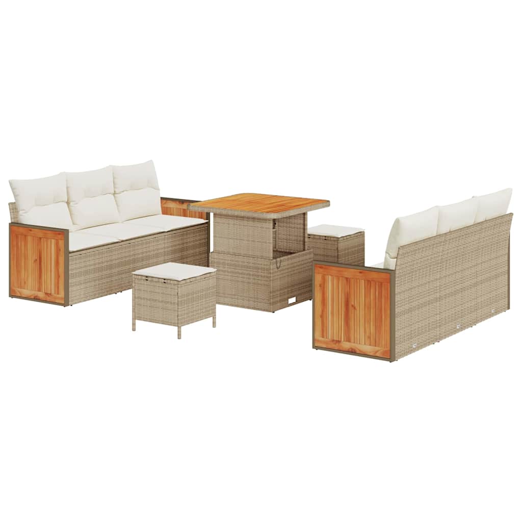 Gartensofa-set mit Kissen 11 pcs Beige und Creme Poly-Rattan