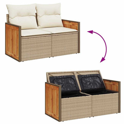 Gartensofa-set mit Kissen 11 pcs Beige und Creme Poly-Rattan