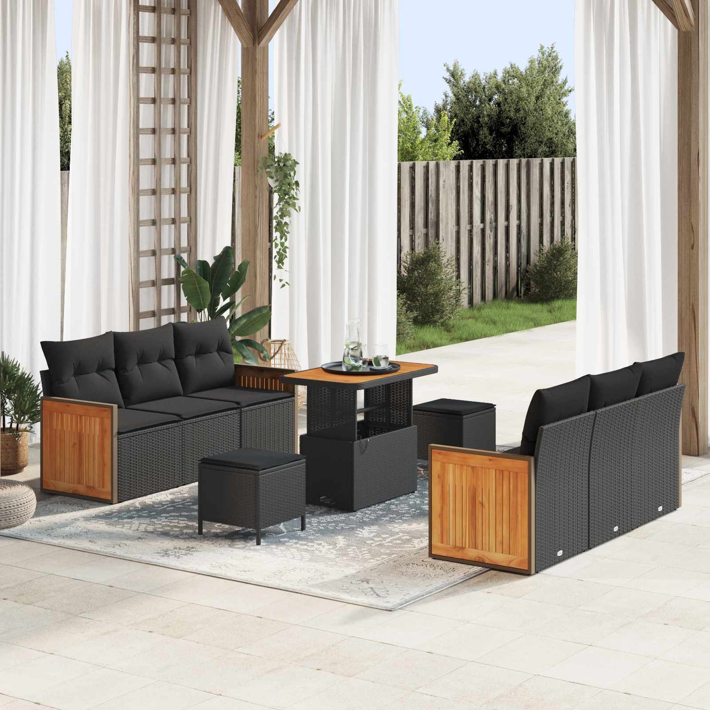 Gartensofa-set mit Kissen 11 pcs Schwarz Poly-Rattan