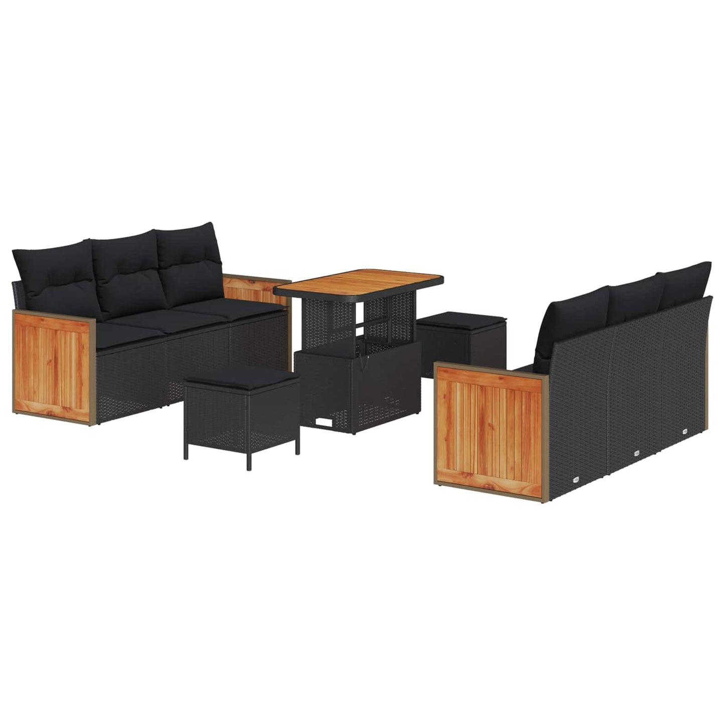 Gartensofa-set mit Kissen 11 pcs Schwarz Poly-Rattan