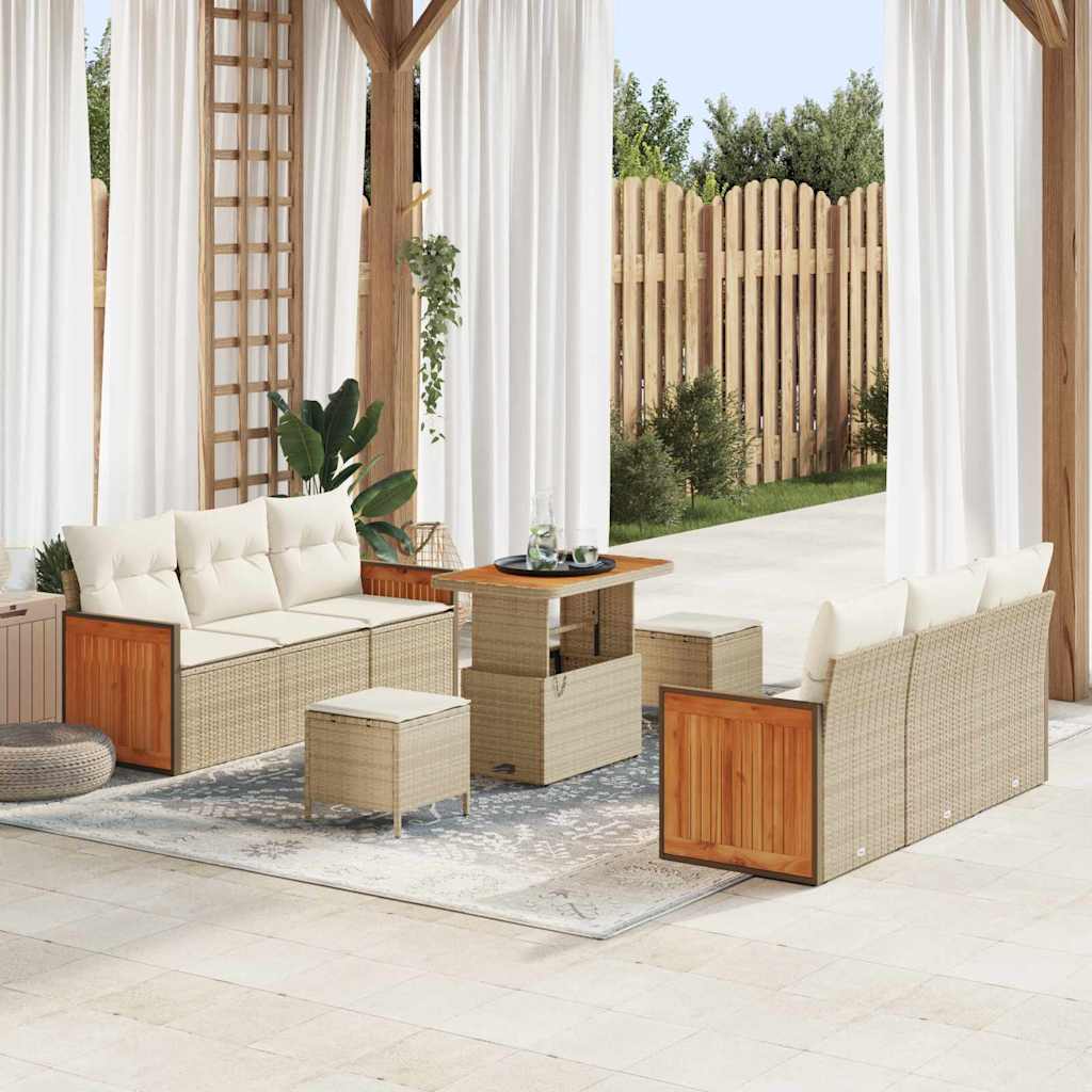 Gartensofa-set mit Kissen 11 pcs Beige und Creme Poly-Rattan