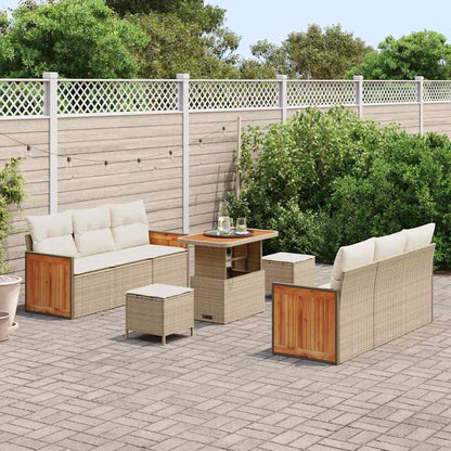 Gartensofa-set mit Kissen 11 pcs Beige und Creme Poly-Rattan