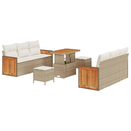 Gartensofa-set mit Kissen 11 pcs Beige und Creme Poly-Rattan