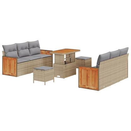 Gartensofa-set mit Kissen 11 pcs Beige und Hellgrau Poly-Rattan