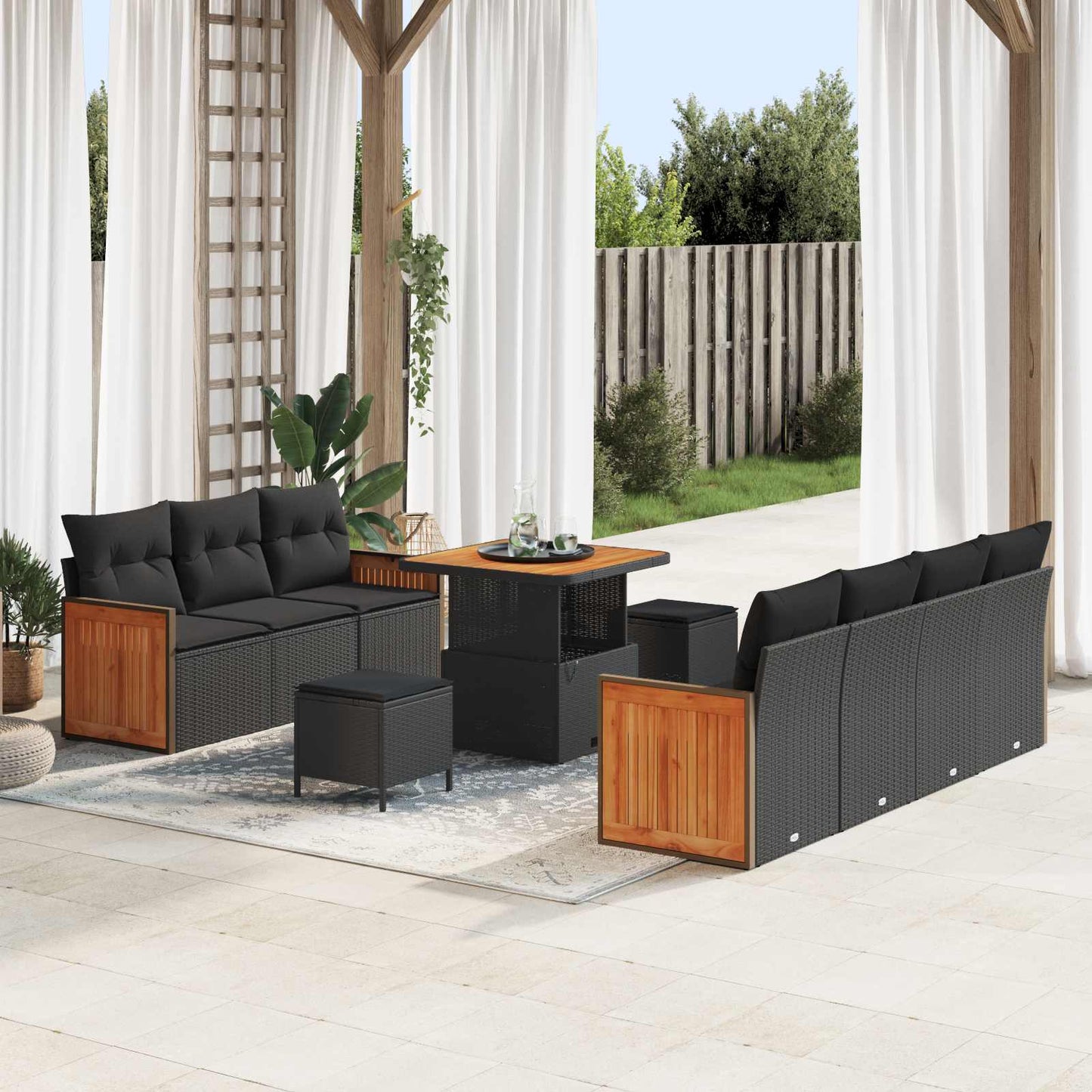 Gartensofa-set mit Kissen 13 pcs Schwarz Poly-Rattan