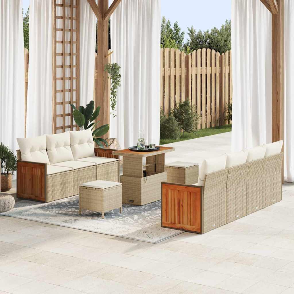Gartensofa-set mit Kissen 13 pcs Beige und Creme Poly-Rattan