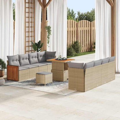 Gartensofa-set mit Kissen 12 pcs Beige und Hellgrau Poly-Rattan