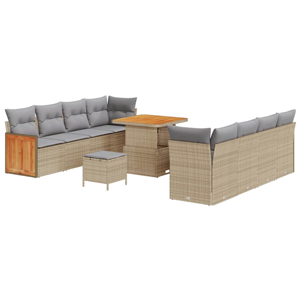 Gartensofa-set mit Kissen 12 pcs Beige und Hellgrau Poly-Rattan