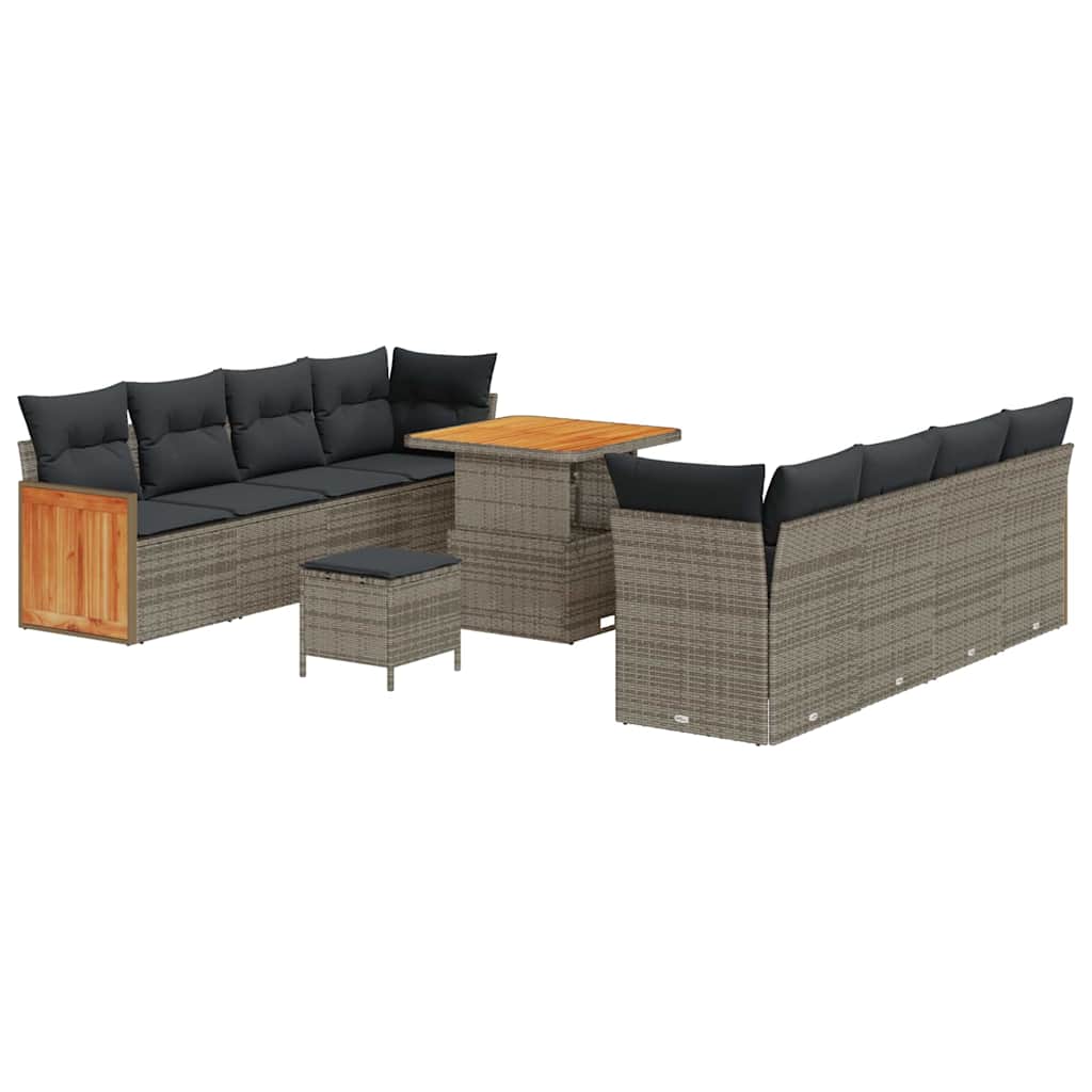 Gartensofa-set mit Kissen 11 pcs Grau Poly-Rattan