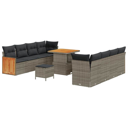 Gartensofa-set mit Kissen 11 pcs Grau Poly-Rattan