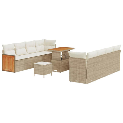 Gartensofa-set mit Kissen 12 pcs Beige und Creme Poly-Rattan