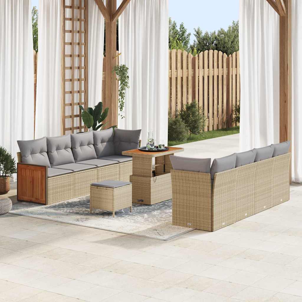 Gartensofa-set mit Kissen 12 pcs Beige und Hellgrau Poly-Rattan