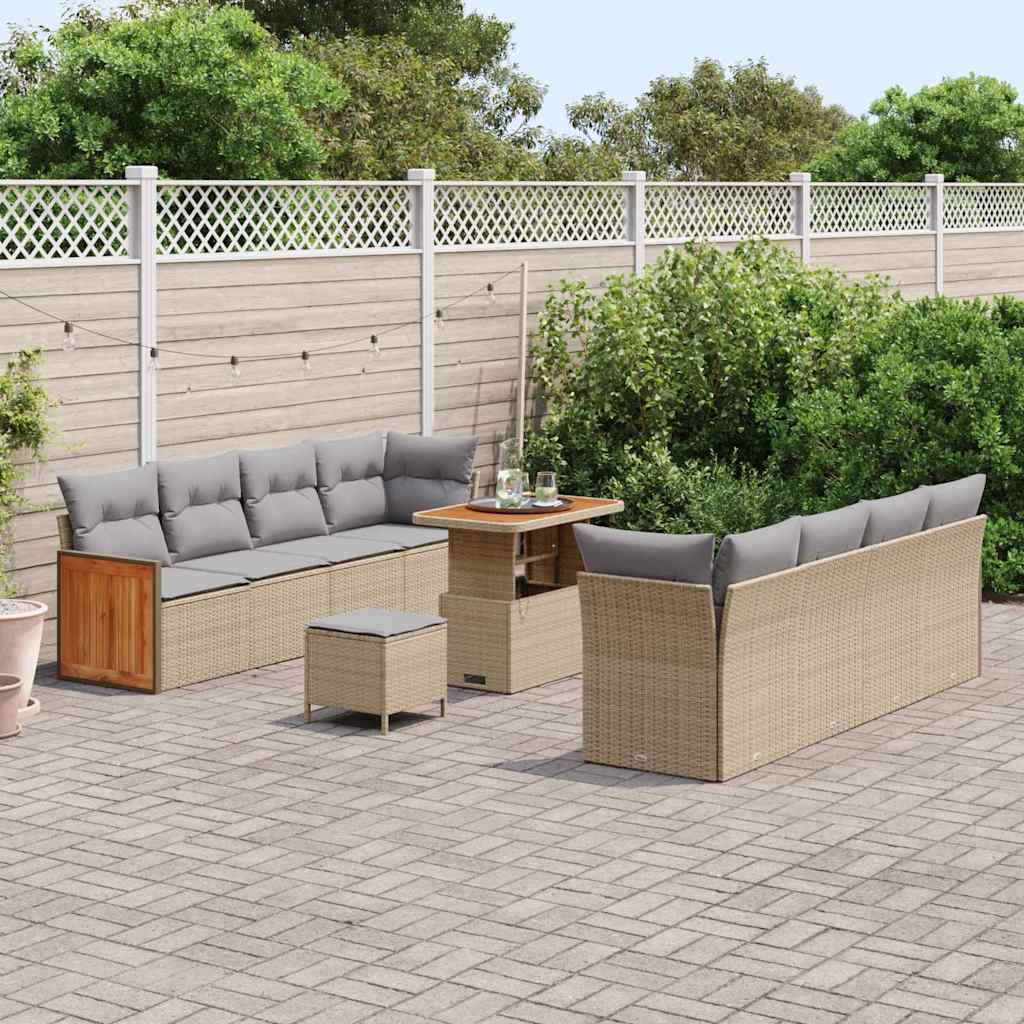 Gartensofa-set mit Kissen 12 pcs Beige und Hellgrau Poly-Rattan