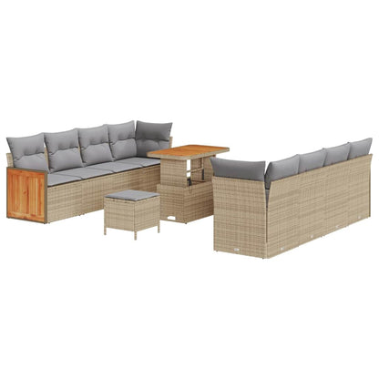Gartensofa-set mit Kissen 12 pcs Beige und Hellgrau Poly-Rattan