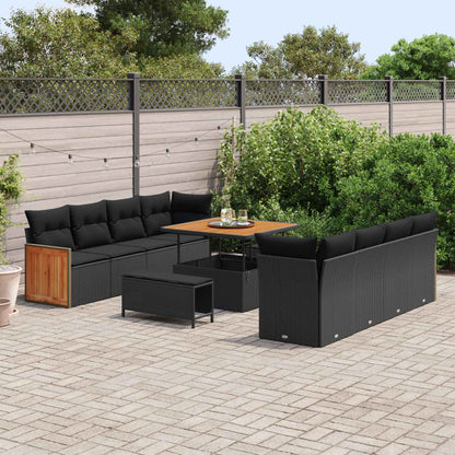 Gartensofa-set mit Kissen 12 pcs Schwarz Poly-Rattan