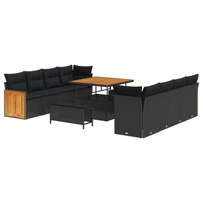 Gartensofa-set mit Kissen 12 pcs Schwarz Poly-Rattan