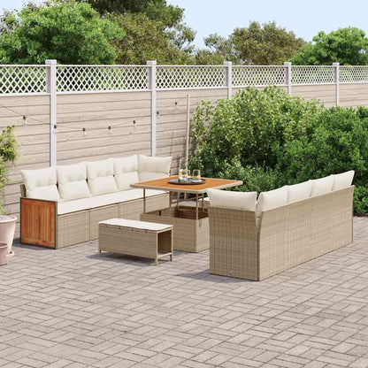 Gartensofa-set mit Kissen 12 pcs Beige und Creme Poly-Rattan