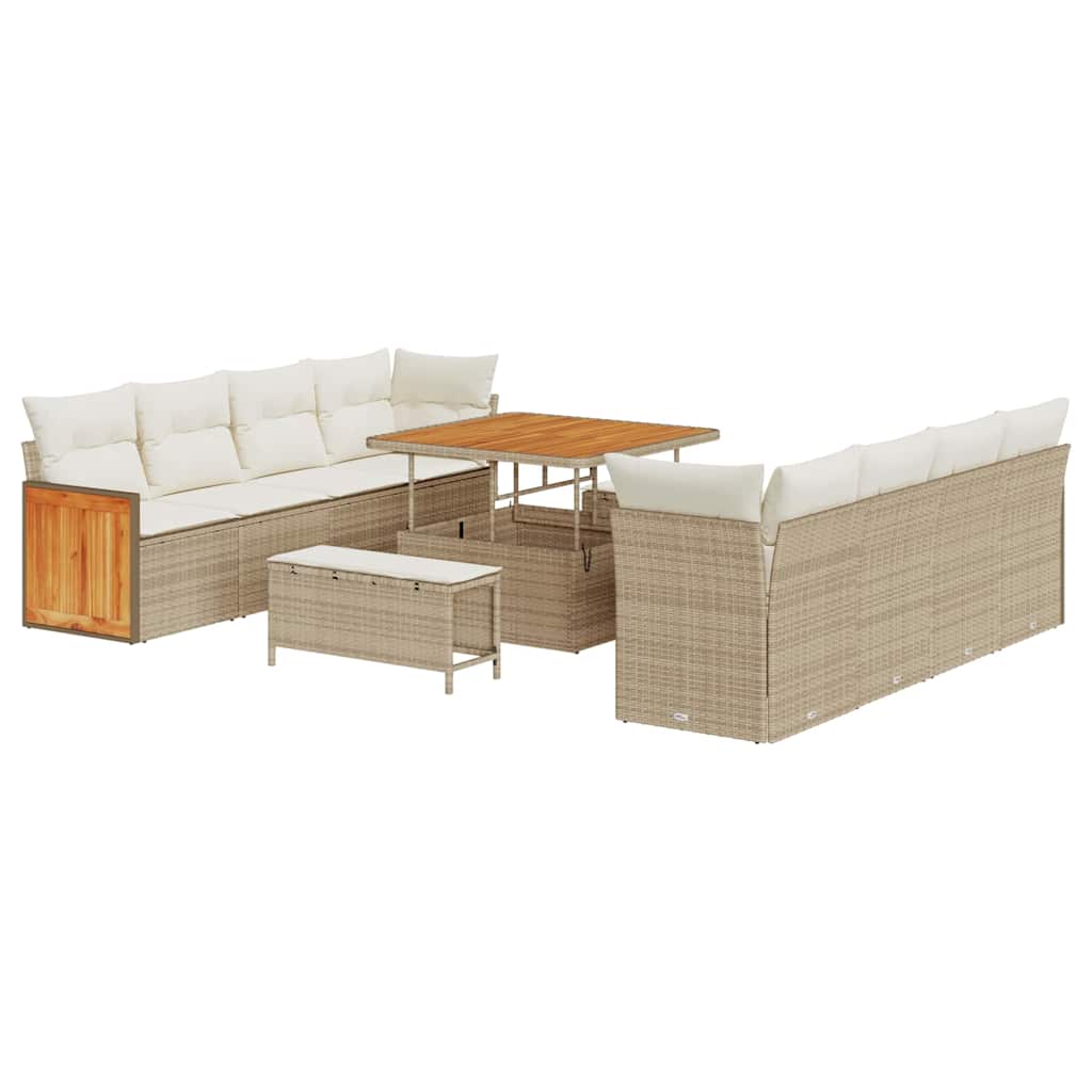 Gartensofa-set mit Kissen 12 pcs Beige und Creme Poly-Rattan
