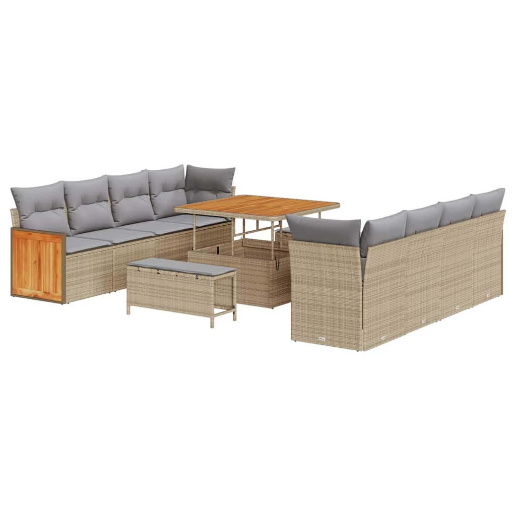 Gartensofa-set mit Kissen 12 pcs Beige und Hellgrau Poly-Rattan