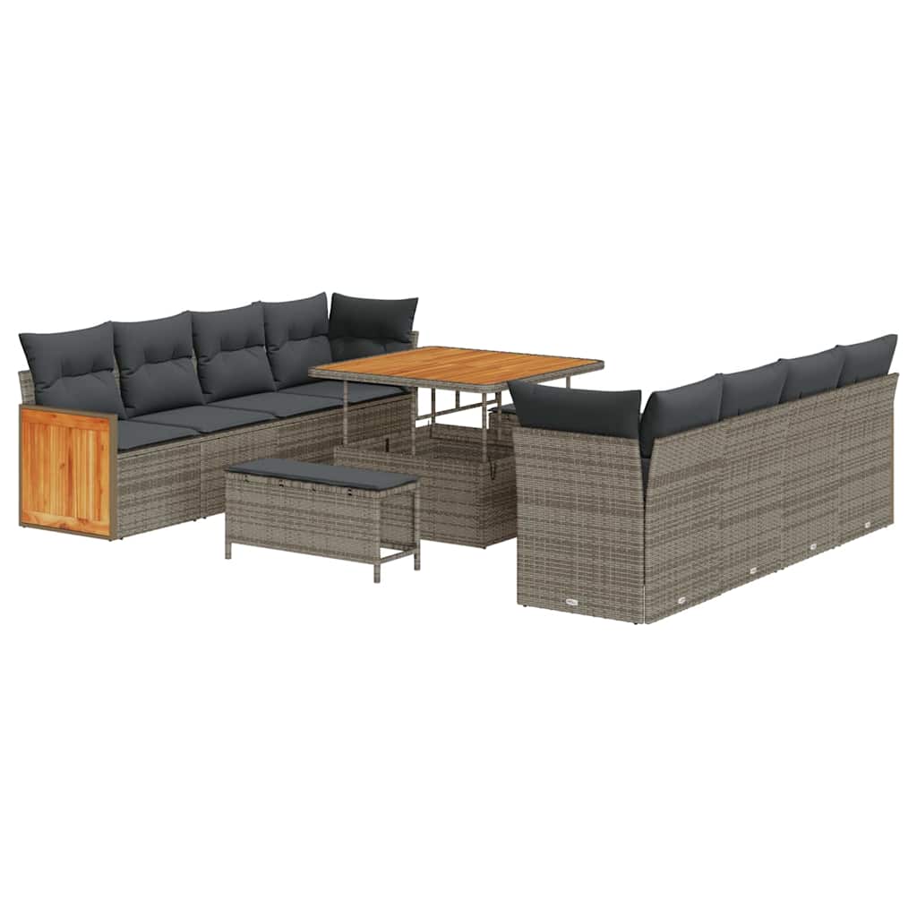 Gartensofa-set mit Kissen 12 pcs Grau Poly-Rattan