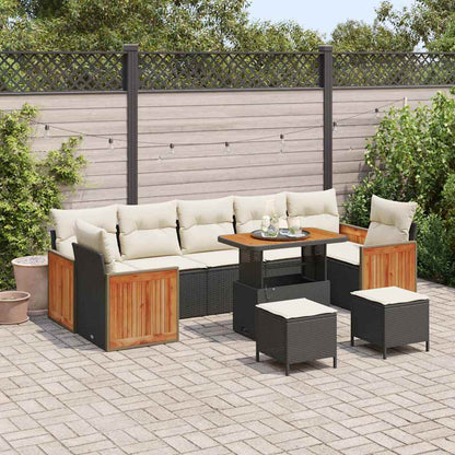 Gartensofa-set mit Kissen 13 pcs Schwarz und Creme Poly-Rattan