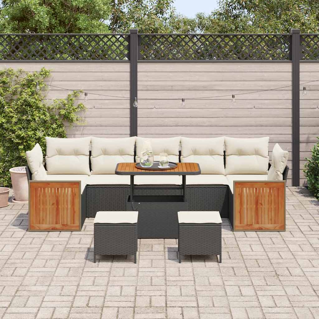 Gartensofa-set mit Kissen 13 pcs Schwarz und Creme Poly-Rattan