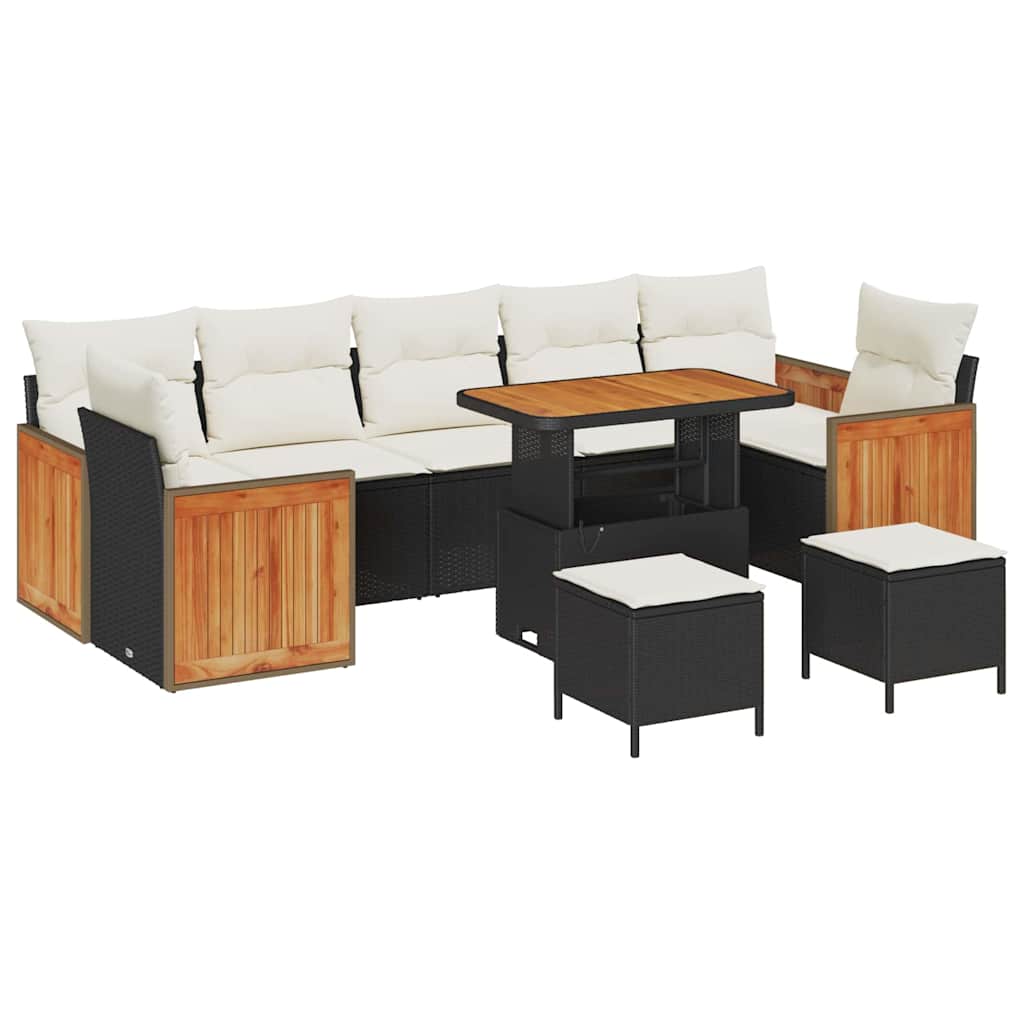 Gartensofa-set mit Kissen 13 pcs Schwarz und Creme Poly-Rattan