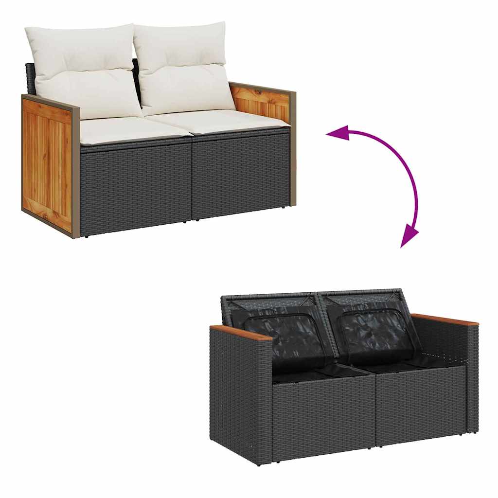 Gartensofa-set mit Kissen 13 pcs Schwarz und Creme Poly-Rattan