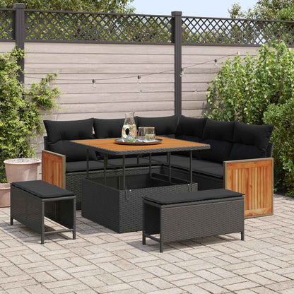Gartensofa-set mit Kissen 9 pcs Schwarz Poly-Rattan
