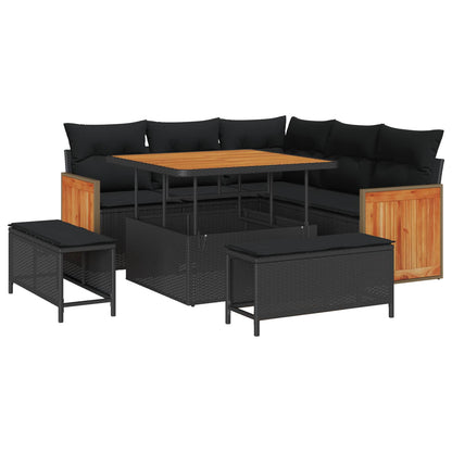 Gartensofa-set mit Kissen 9 pcs Schwarz Poly-Rattan