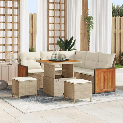 Gartensofa-set mit Kissen 9 pcs Beige und Creme Poly-Rattan