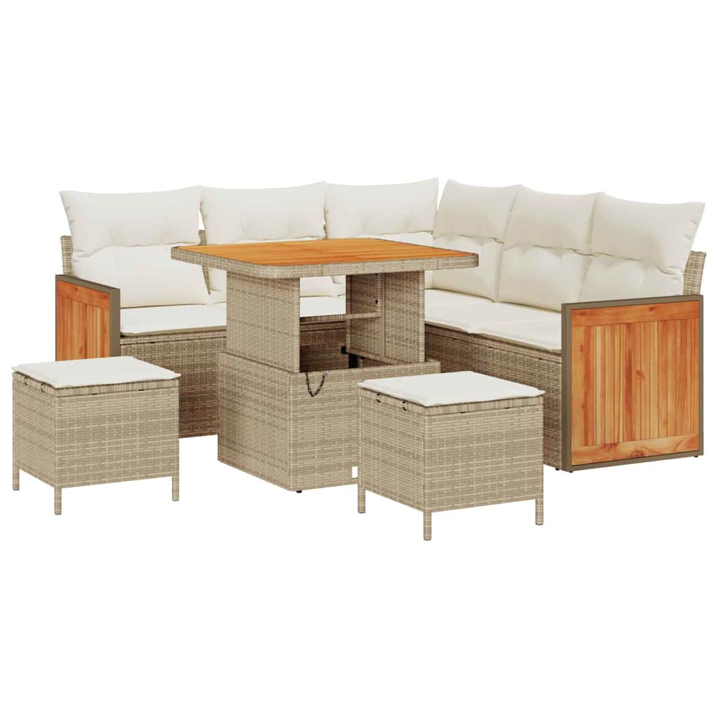 Gartensofa-set mit Kissen 9 pcs Beige und Creme Poly-Rattan