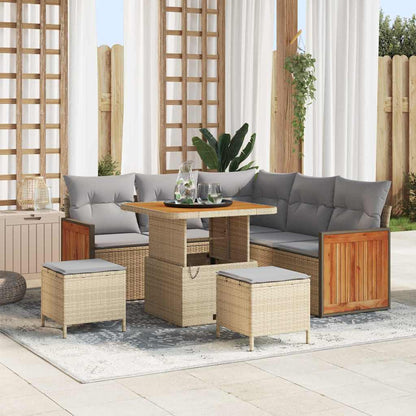 Gartensofa-set mit Kissen 9 pcs Beige und Hellgrau Poly-Rattan
