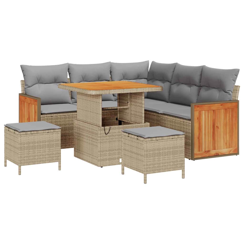 Gartensofa-set mit Kissen 9 pcs Beige und Hellgrau Poly-Rattan