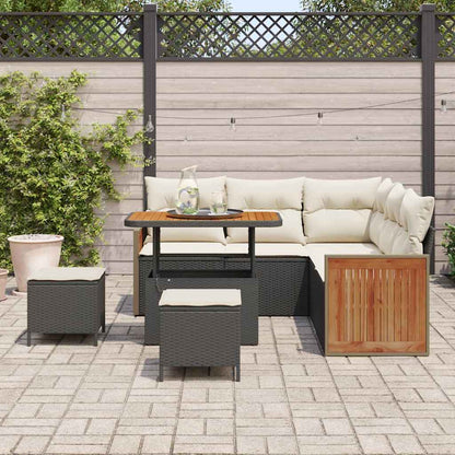 Gartensofa-set mit Kissen 9 pcs Schwarz und Creme Poly-Rattan