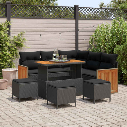 Gartensofa-set mit Kissen 9 pcs Schwarz Poly-Rattan