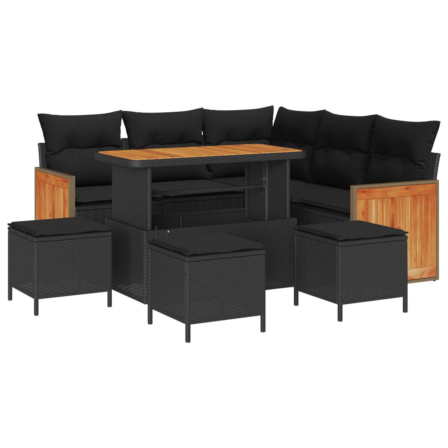 Gartensofa-set mit Kissen 9 pcs Schwarz Poly-Rattan
