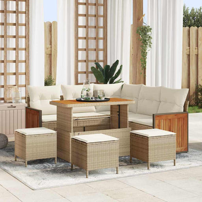 Gartensofa-set mit Kissen 9 pcs Beige und Creme Poly-Rattan