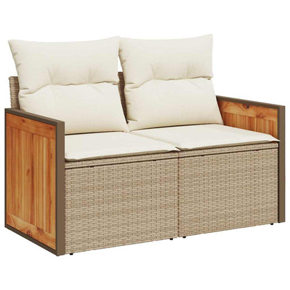 Gartensofa-set mit Kissen 9 pcs Beige und Creme Poly-Rattan
