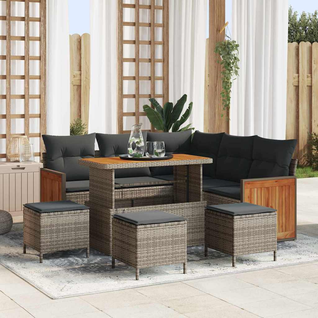 Gartensofa-set mit Kissen 9 pcs Grau Poly-Rattan