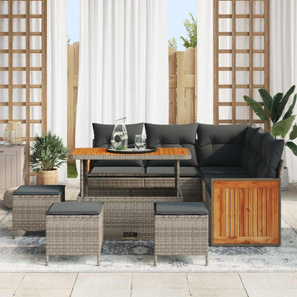 Gartensofa-set mit Kissen 9 pcs Grau Poly-Rattan