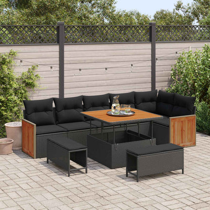 Gartensofa-set mit Kissen 11 pcs Schwarz Poly-Rattan