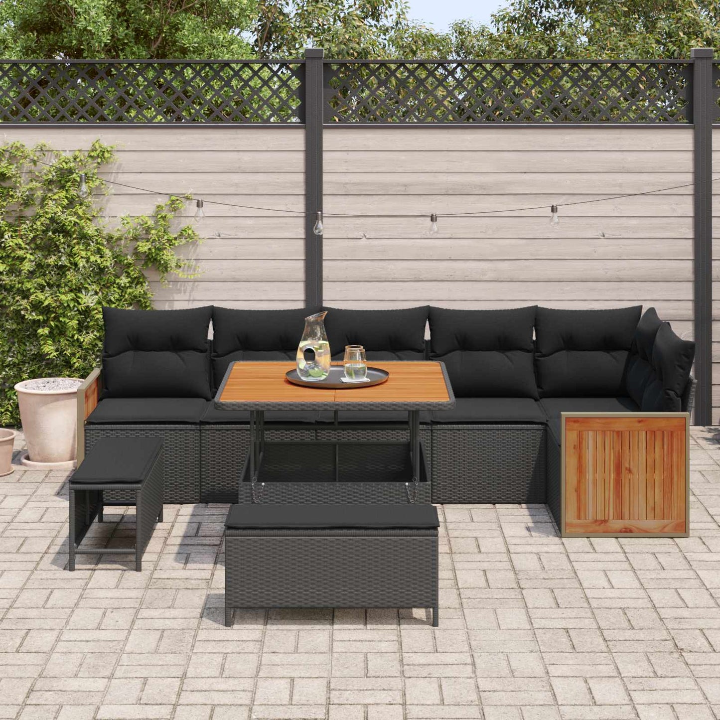 Gartensofa-set mit Kissen 11 pcs Schwarz Poly-Rattan