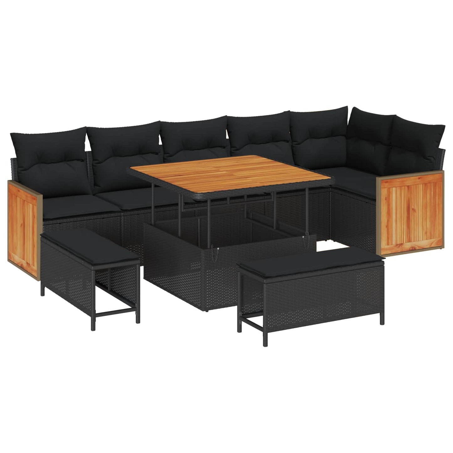 Gartensofa-set mit Kissen 11 pcs Schwarz Poly-Rattan