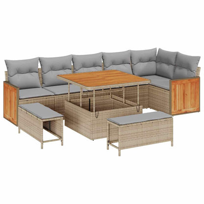 Gartensofa-set mit Kissen 11 pcs Beige und Hellgrau Poly-Rattan