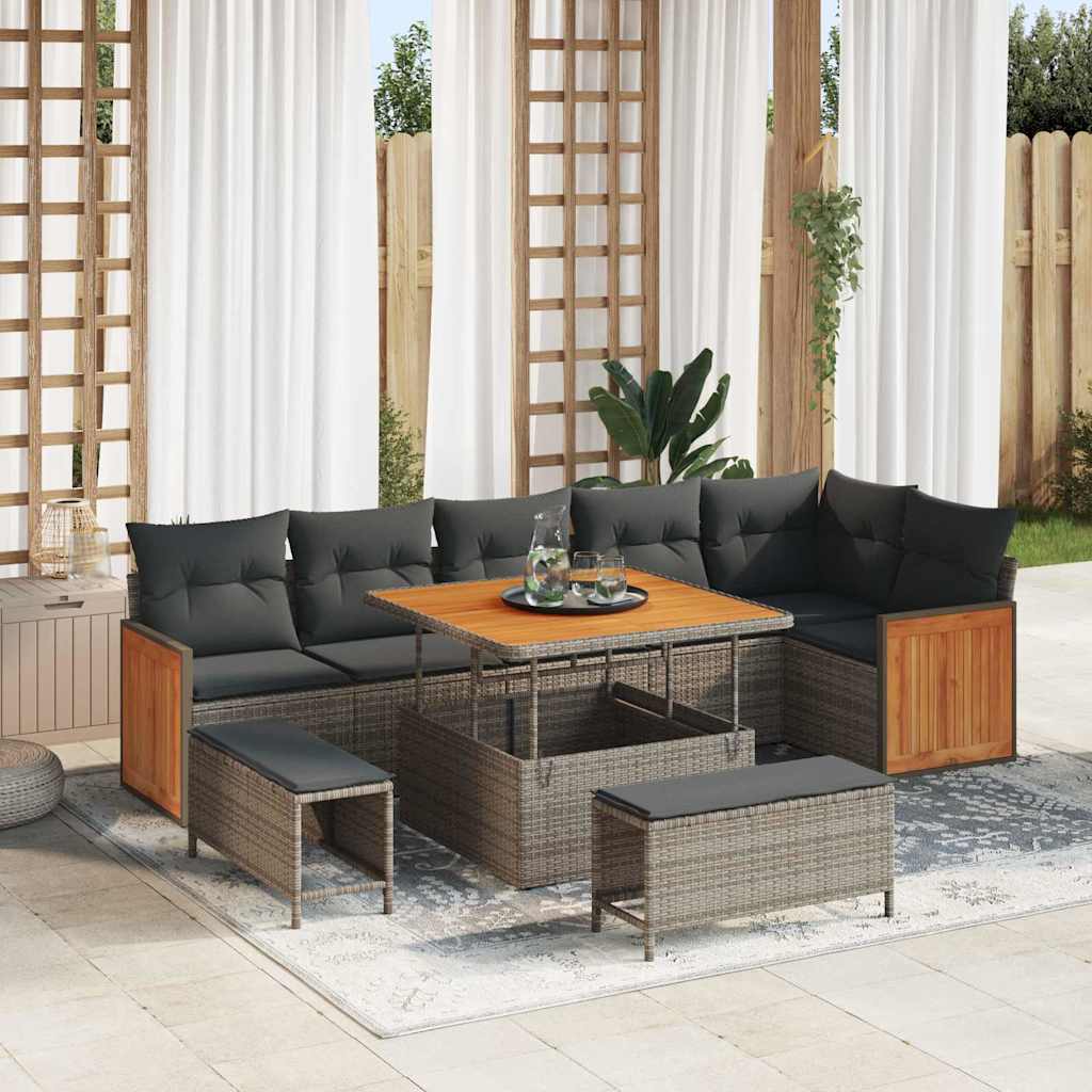 Gartensofa-set mit Kissen 11 pcs Grau Poly-Rattan