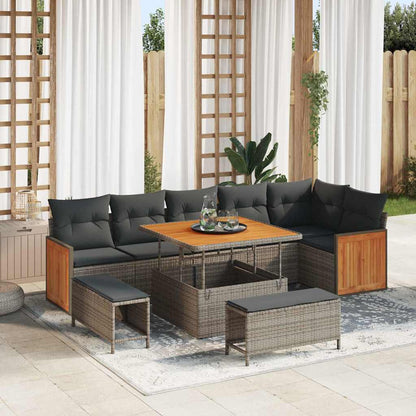 Gartensofa-set mit Kissen 11 pcs Grau Poly-Rattan