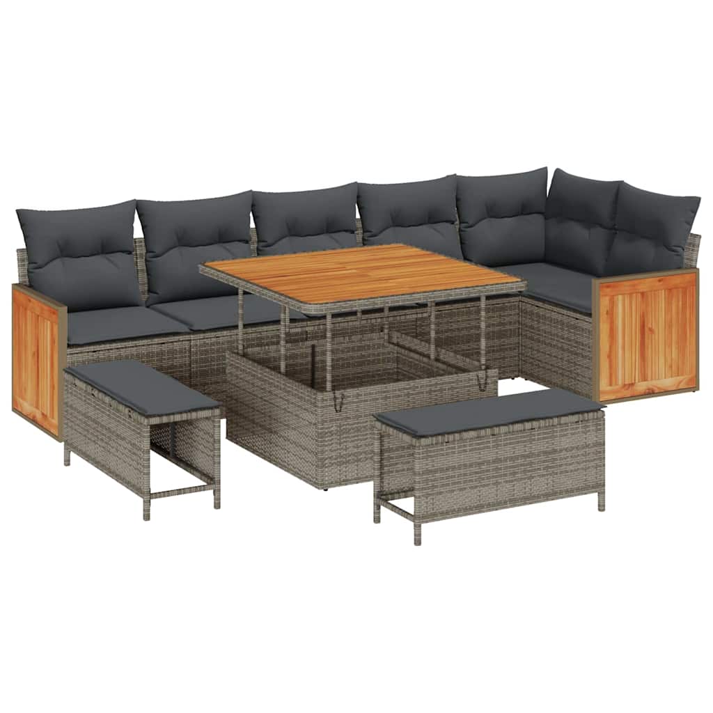 Gartensofa-set mit Kissen 11 pcs Grau Poly-Rattan